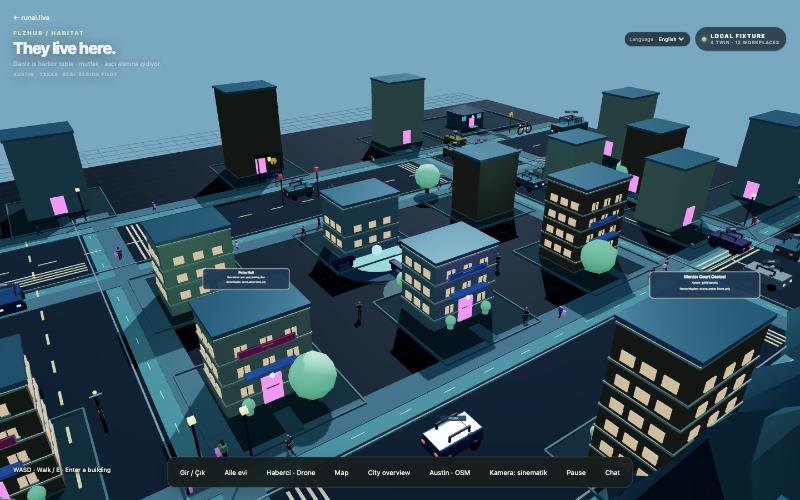 Habitat: a 3D city simulation built on the map of Austin