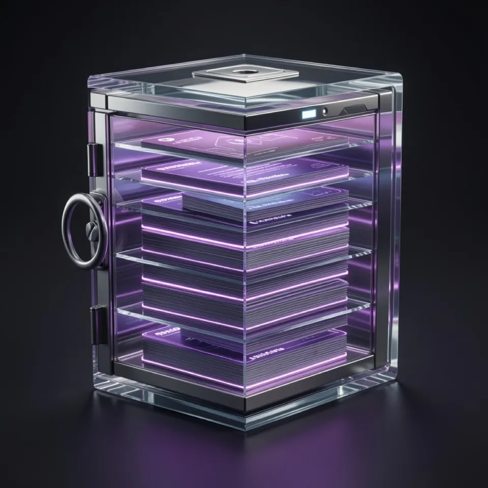 A glass vault storing versions layer by layer