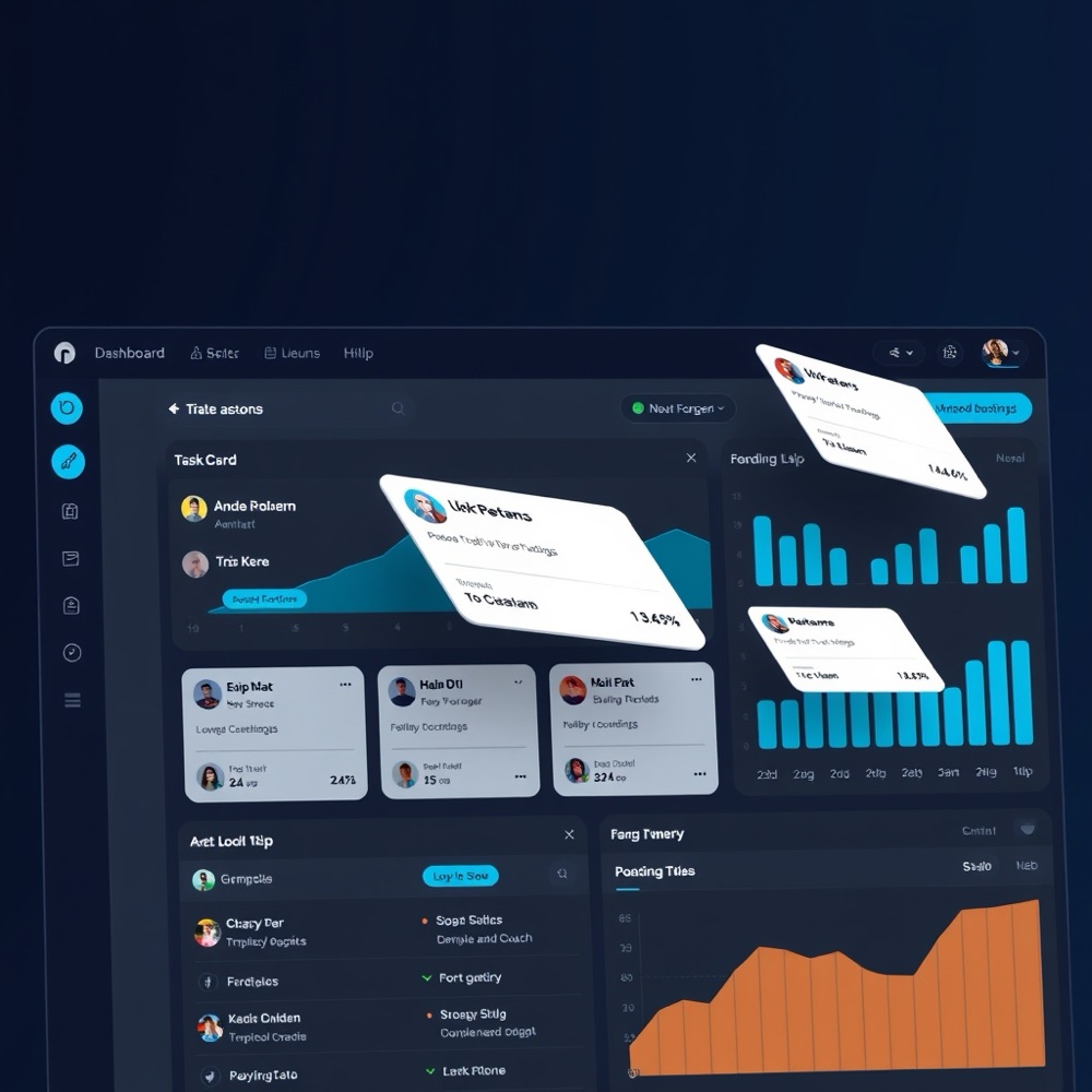 Organization workspace: members, task cards and charts